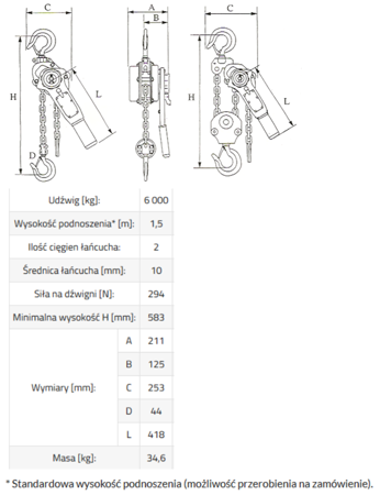 IMPROWEGLE Wciągnik łańcuchowy, rukcug MKS 6,0 3m (udźwig: 6000 kg, wysokość podnoszenia: 3 m) 33948569