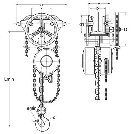 Wyciągarka łańcuchowa przejezdna - wersja przeciwwybuchowa (wysokość podnoszenia: 3m, szerokość belki: 58-113 mm, udźwig: 0,5 T) 22077037